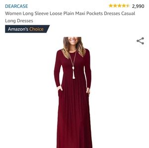 Red Plus Size Long Sleeve Maxi Dress w/Pockets